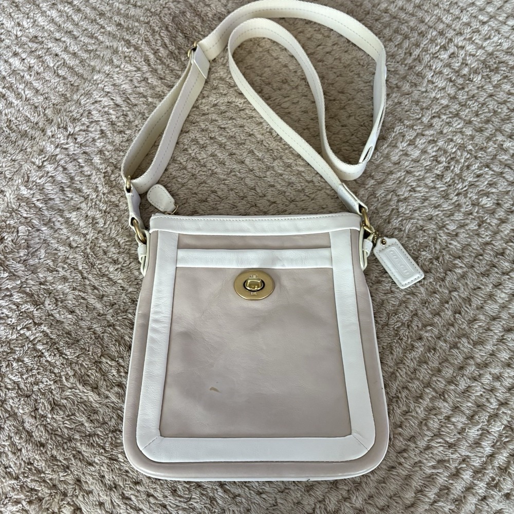 24Q/RARE VINTAGE COACH HANDBAG/CROSSBODY/TAN + WHITE/2 TONE/0993 - 42643!